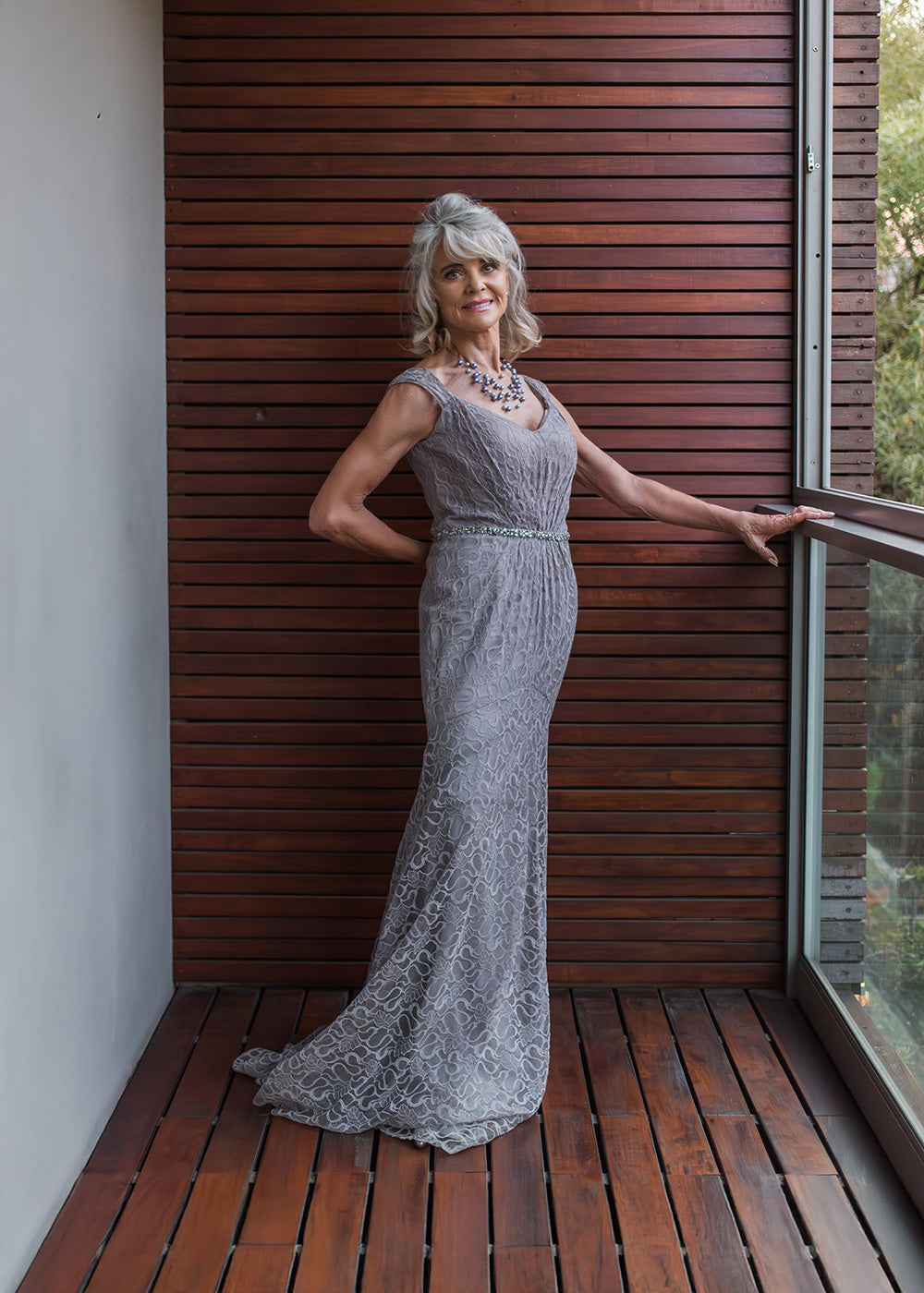 Pale grey (with soft purple undertone) floor length dress