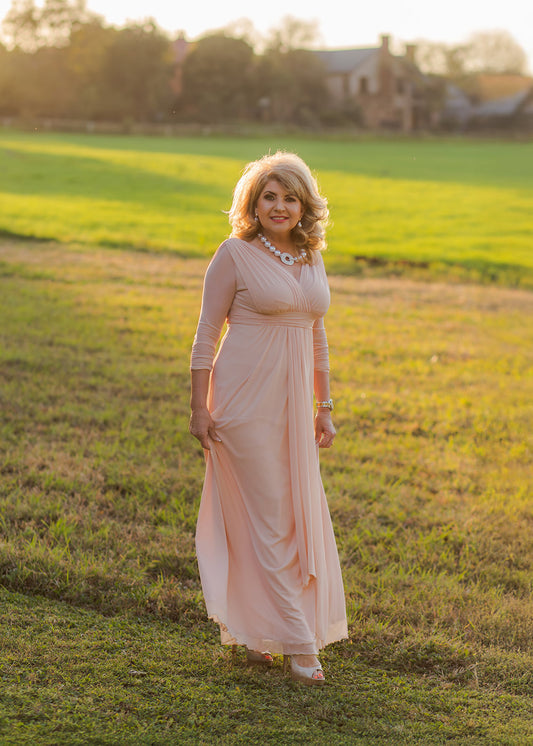 Elegant soft pink long sleeve dress