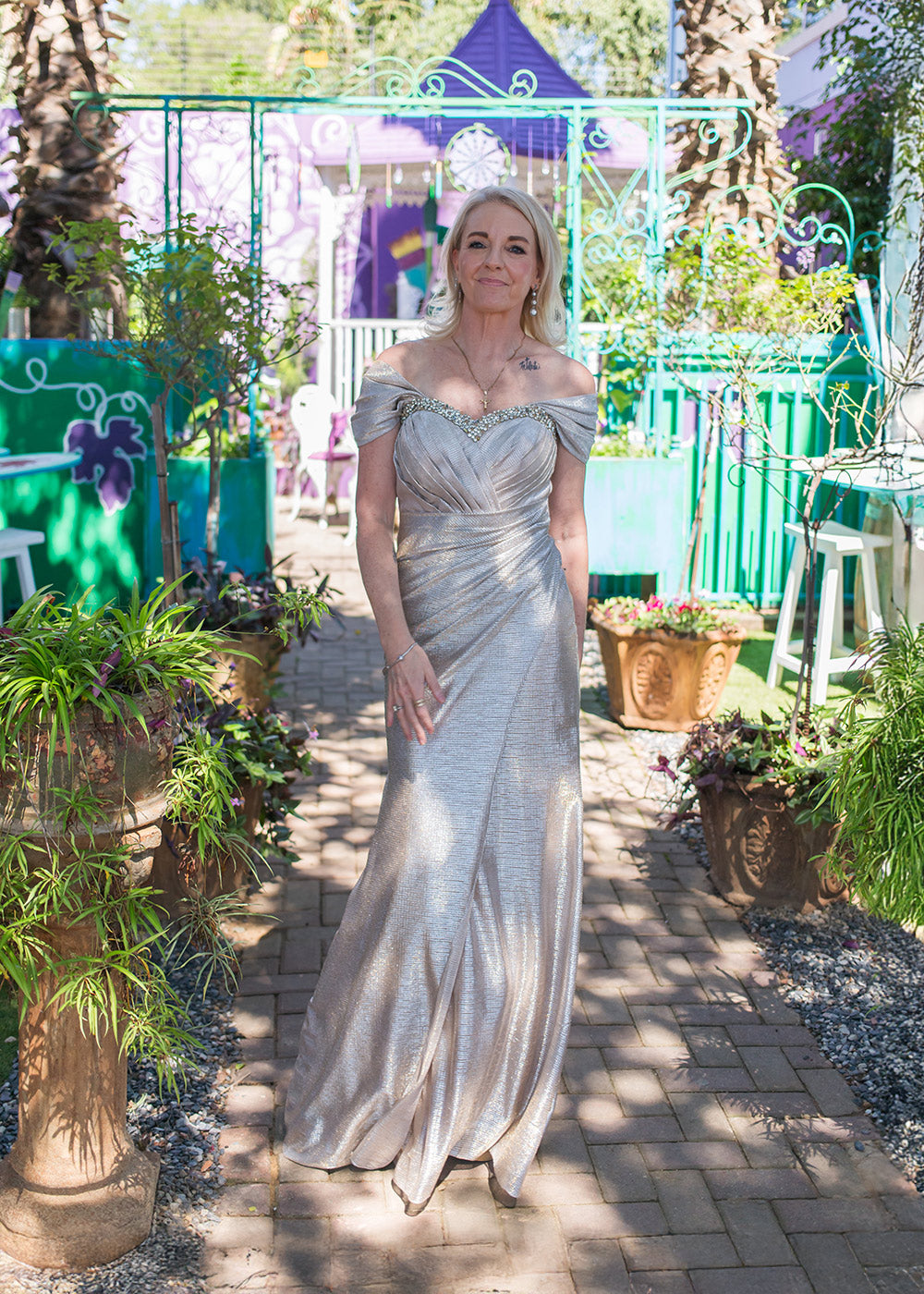 Silver sweetheart neckline gown