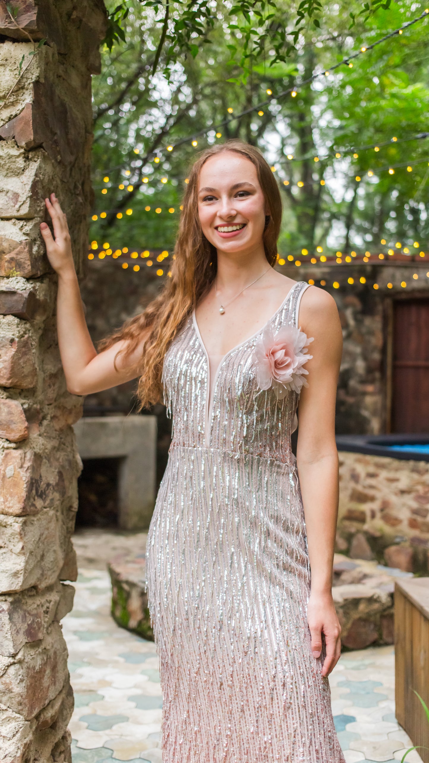 Rose gold and silver flapper dress