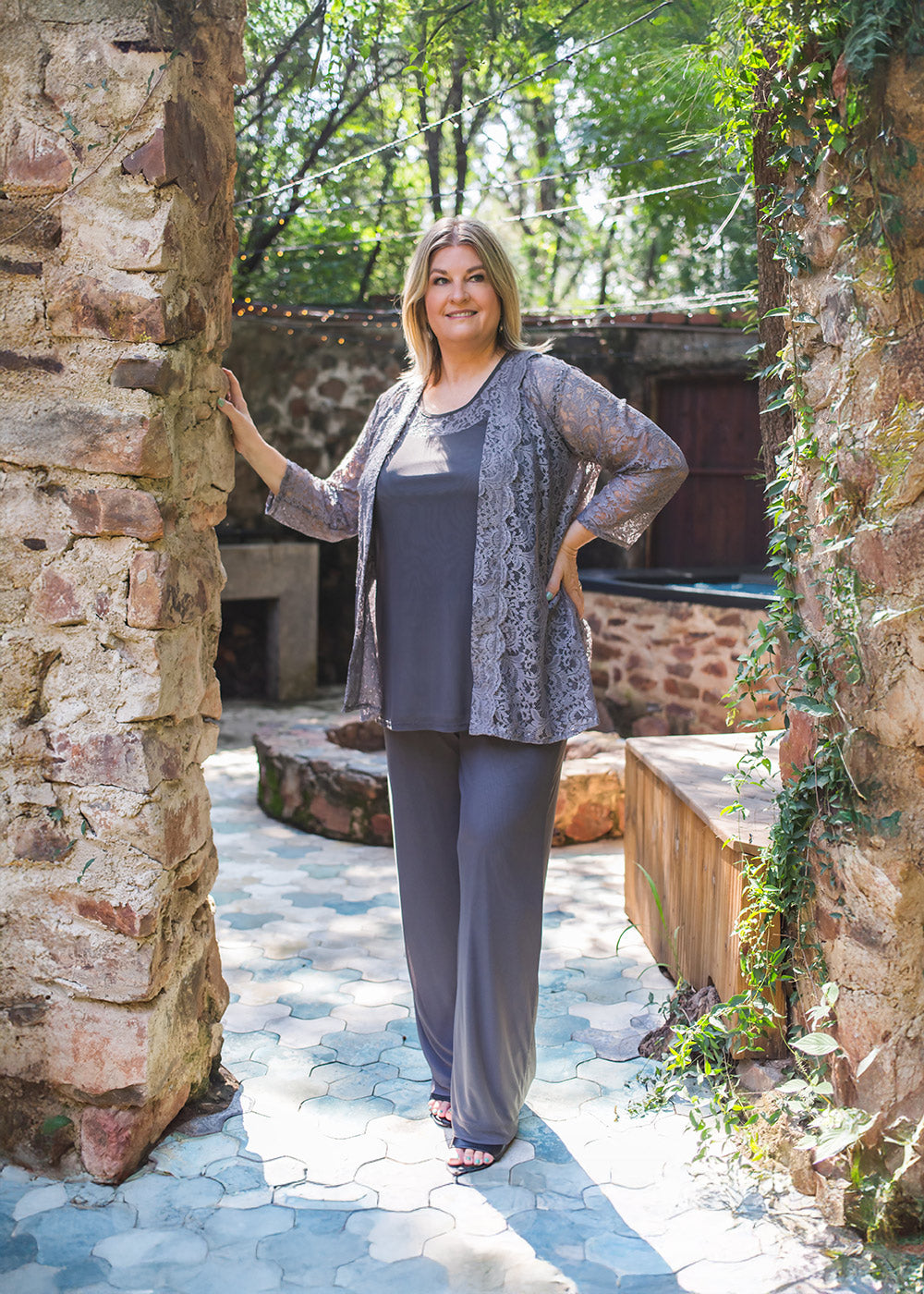 Pale grey twin sets (jacket and trousers)