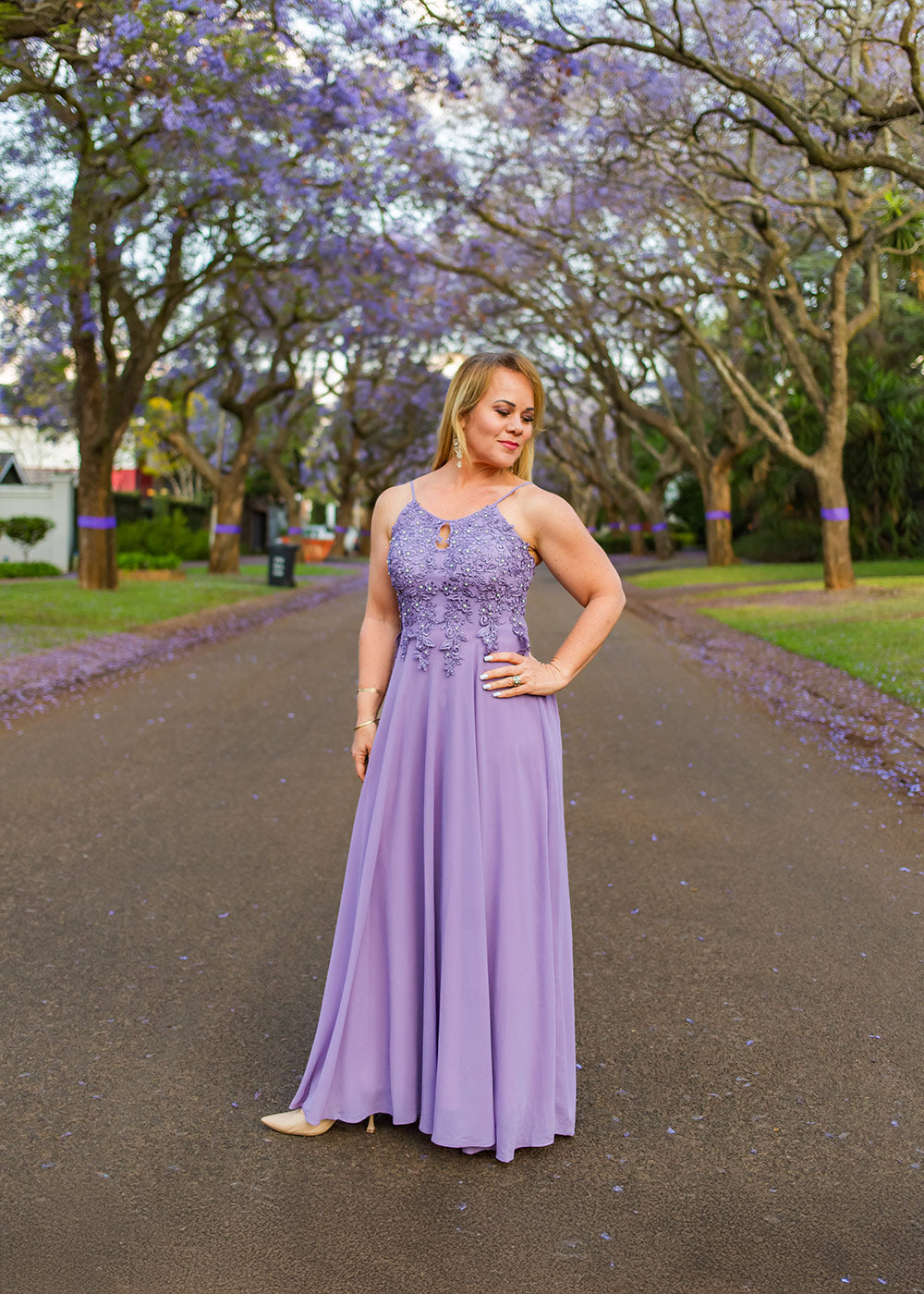 Bling Lace Bodice Evening Dress