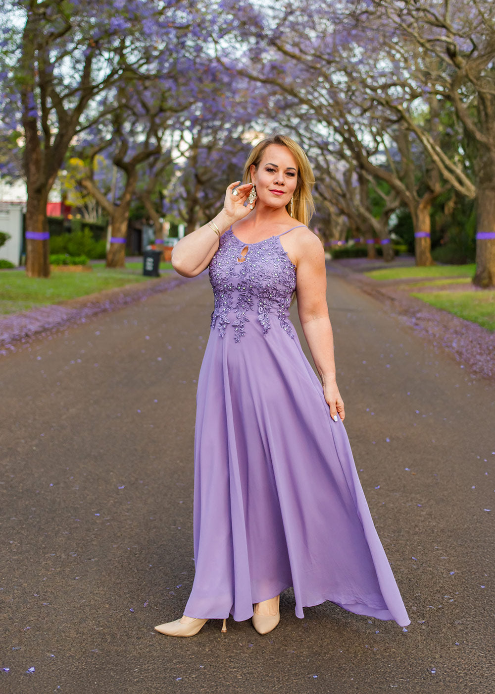 Bling Lace Bodice Evening Dress