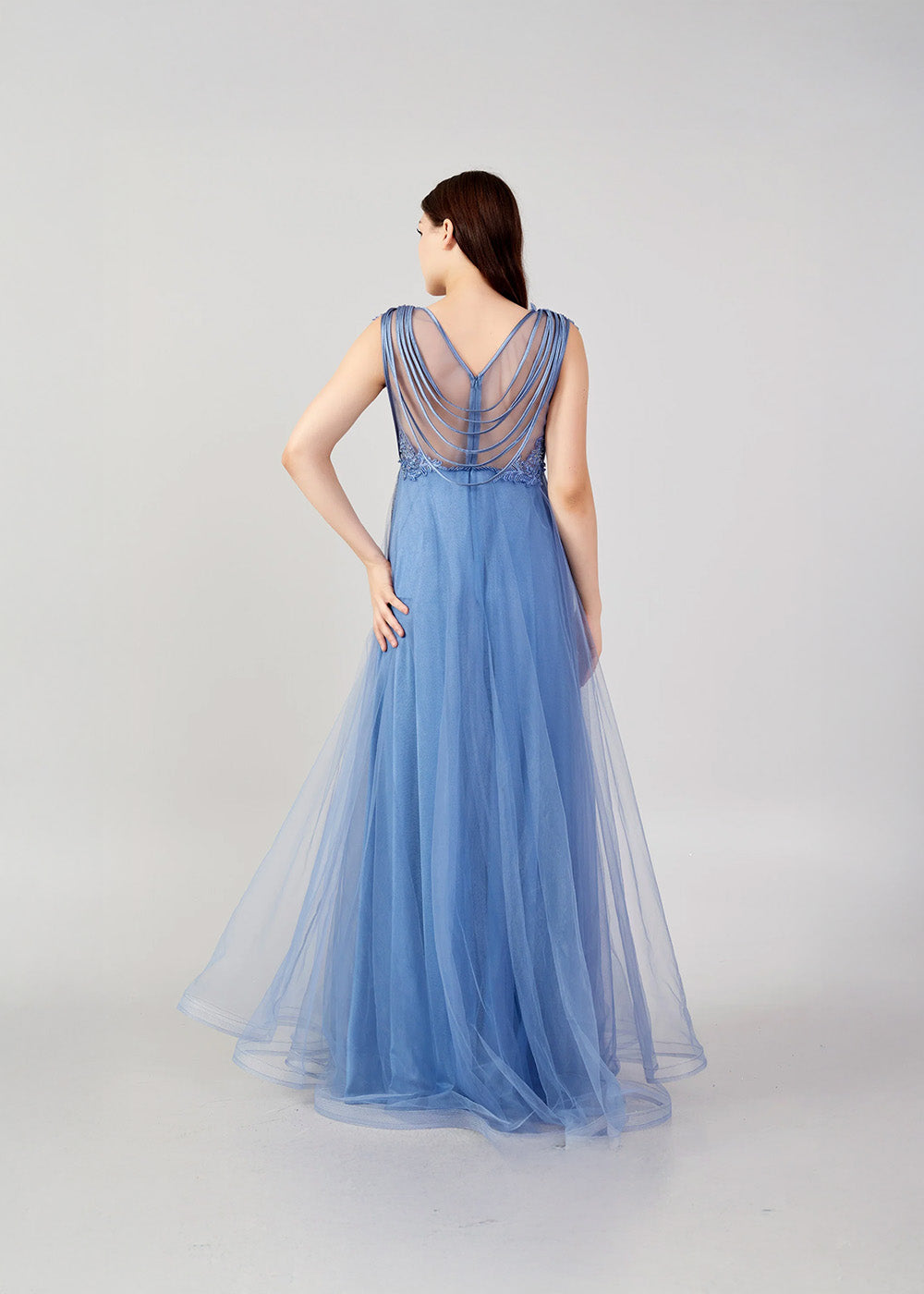 Embroidered Illusion Tulle Gown