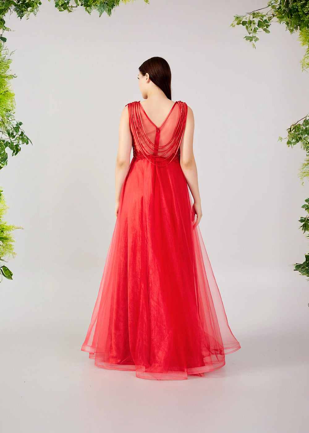 Embroidered Illusion Tulle Gown