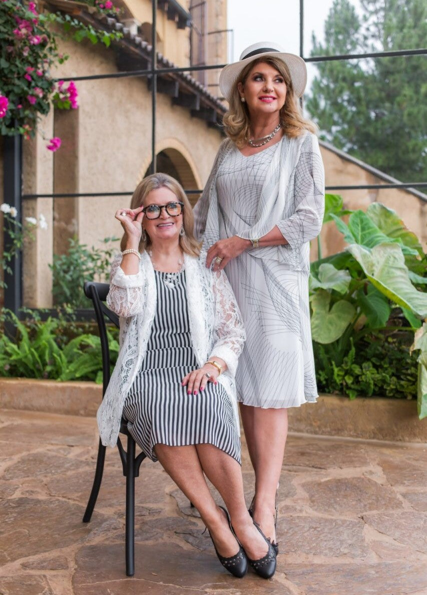 White and black striped short dress with jacket