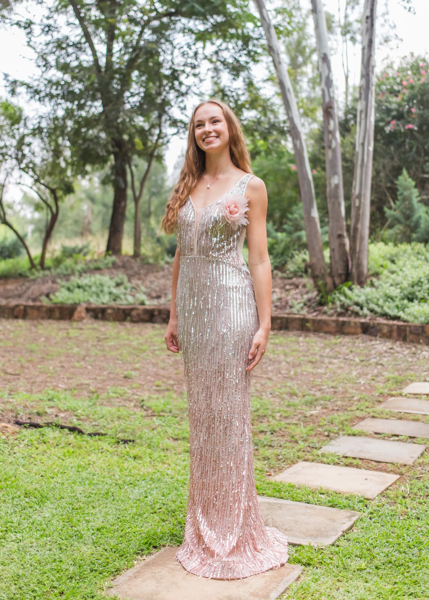 Rose gold and silver flapper dress