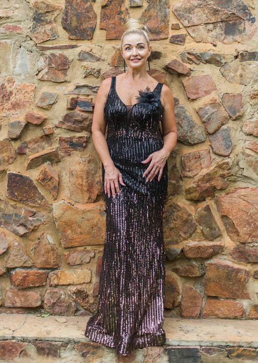 Black and bronze flapper dress