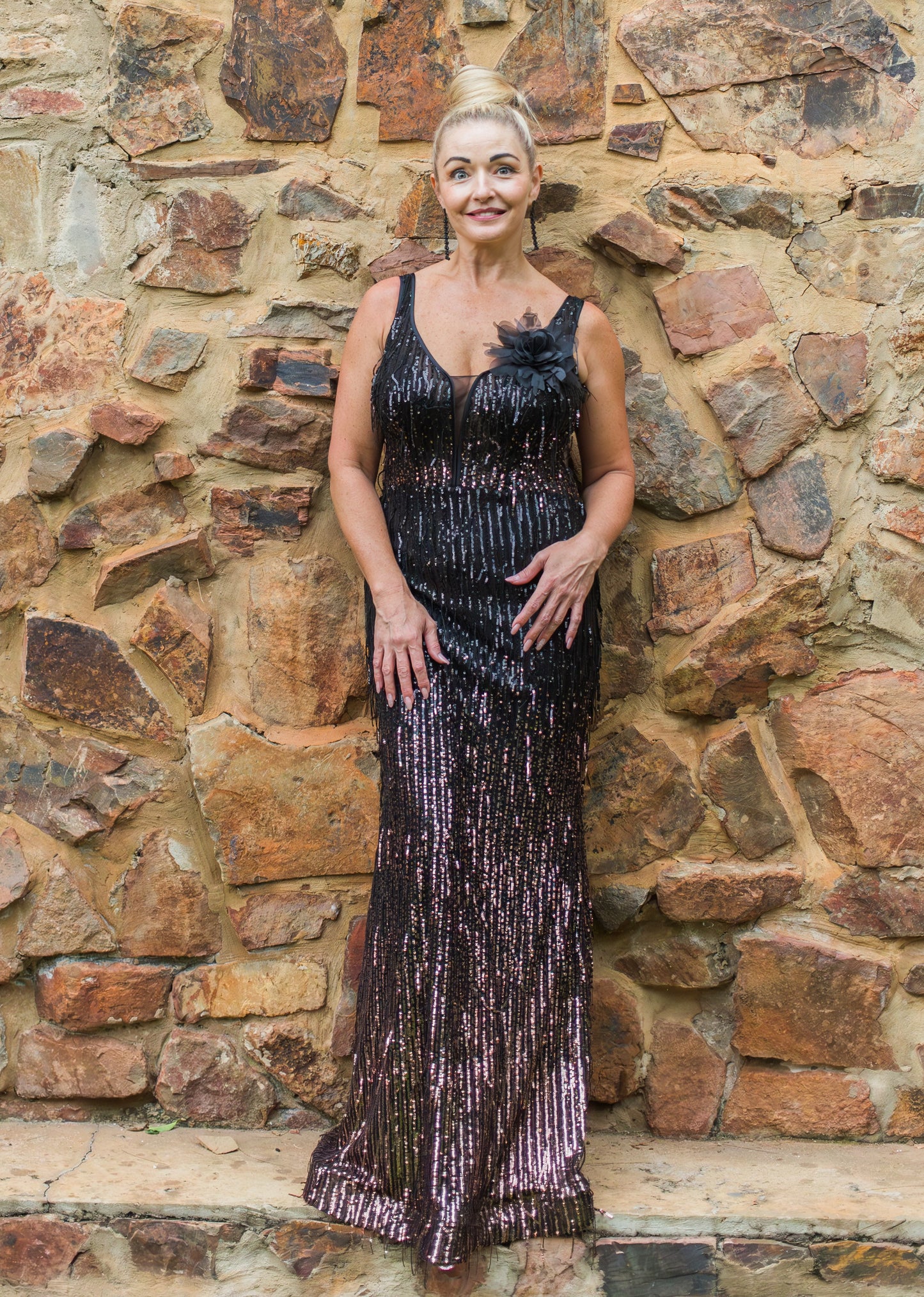 Black and bronze flapper dress
