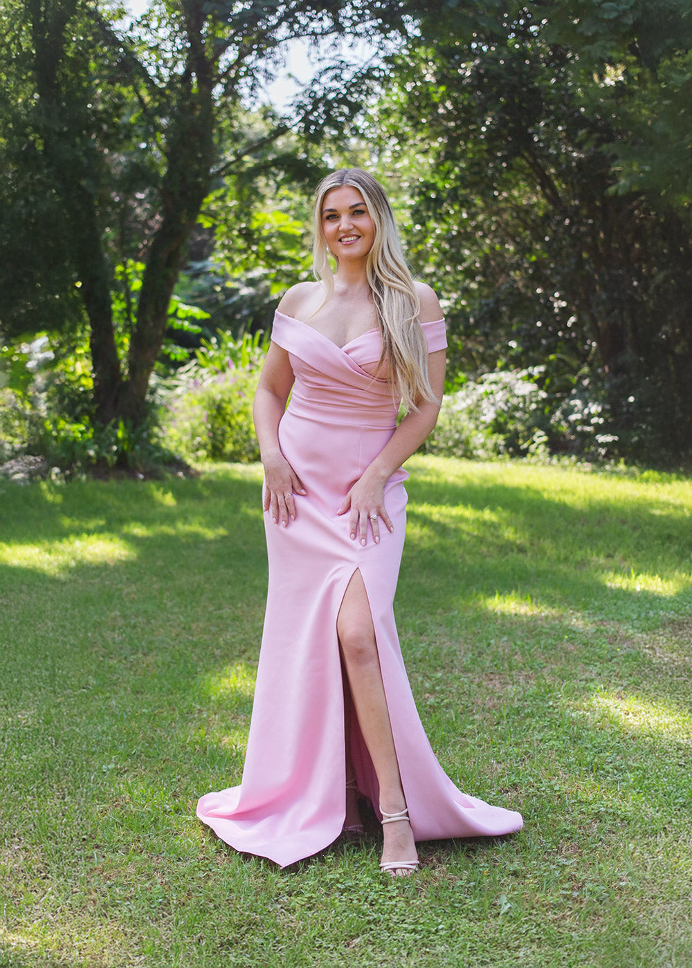 Baby pink satin gown with sweetheart neckline