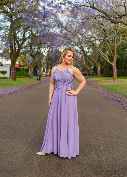 Bling Lace Bodice Evening Dress