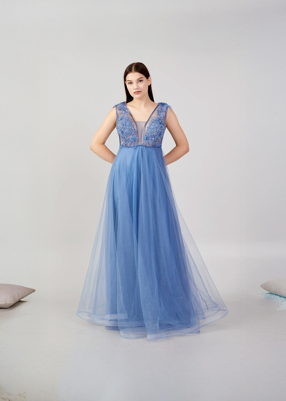 Embroidered Illusion Tulle Gown