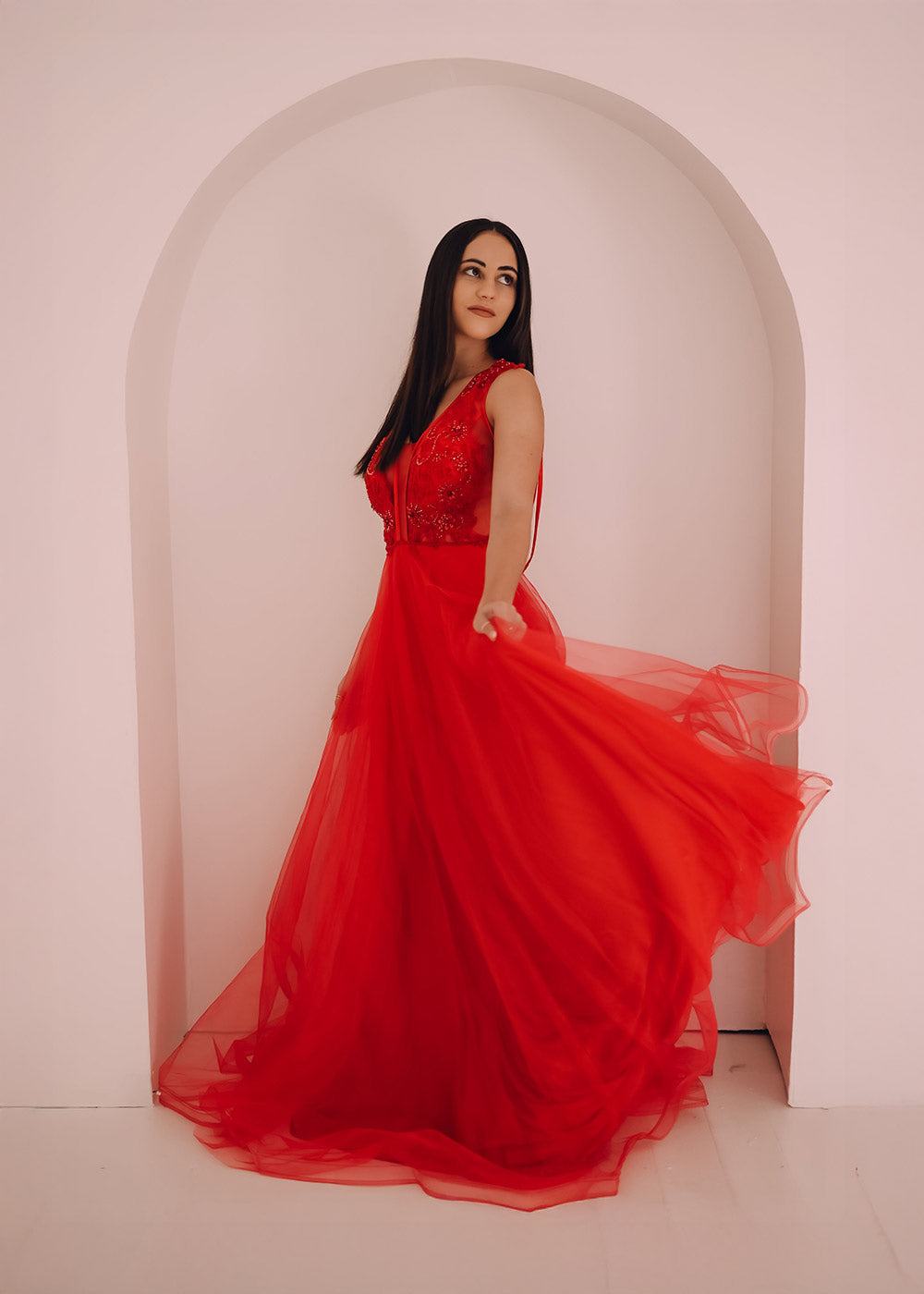 Embroidered Illusion Tulle Gown