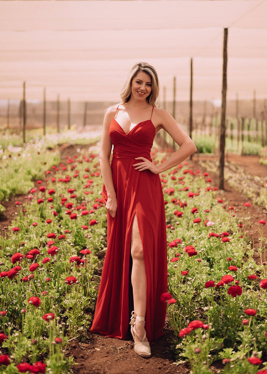 Crimson Bloom Evening Gown