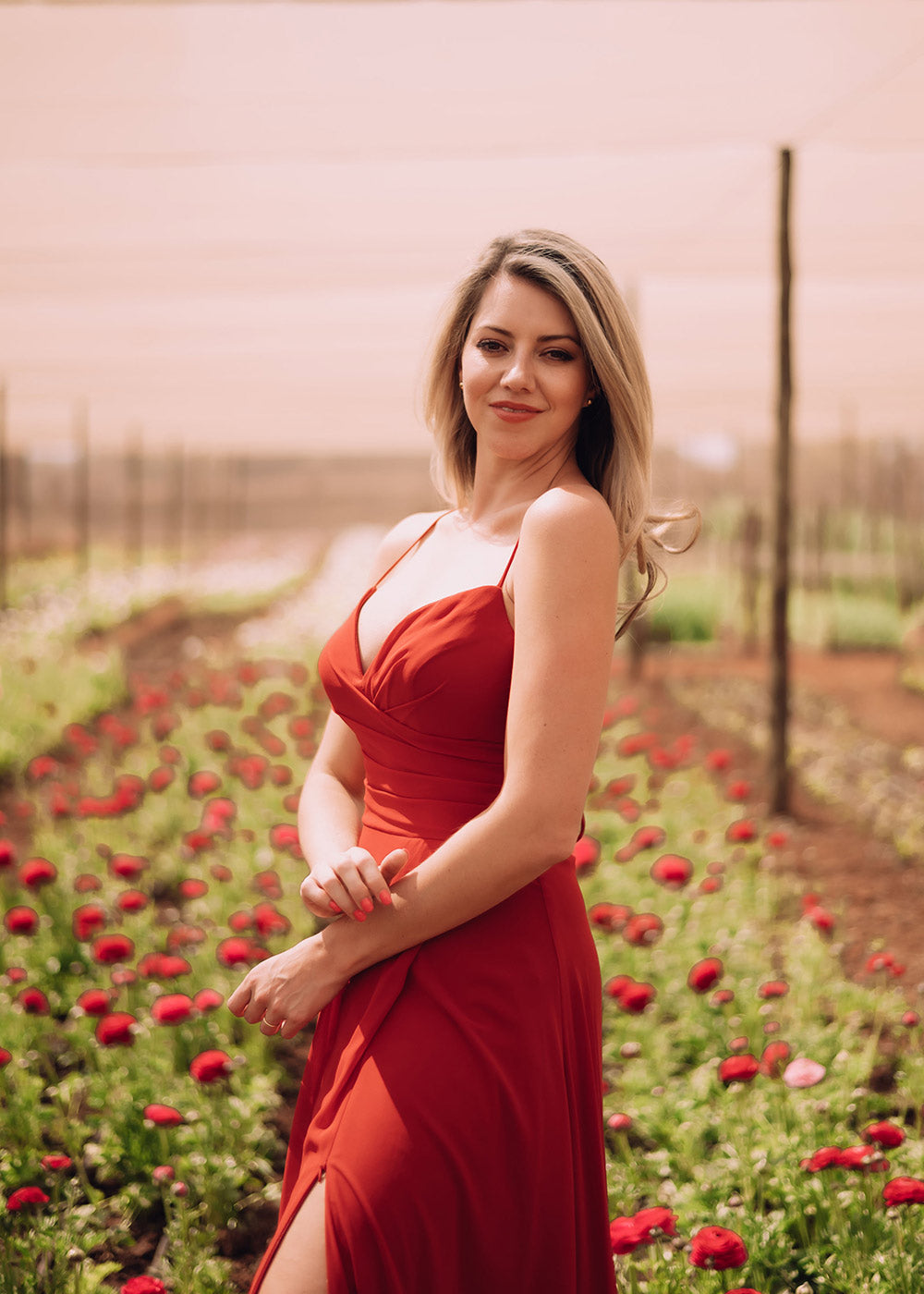 Crimson Bloom Evening Gown