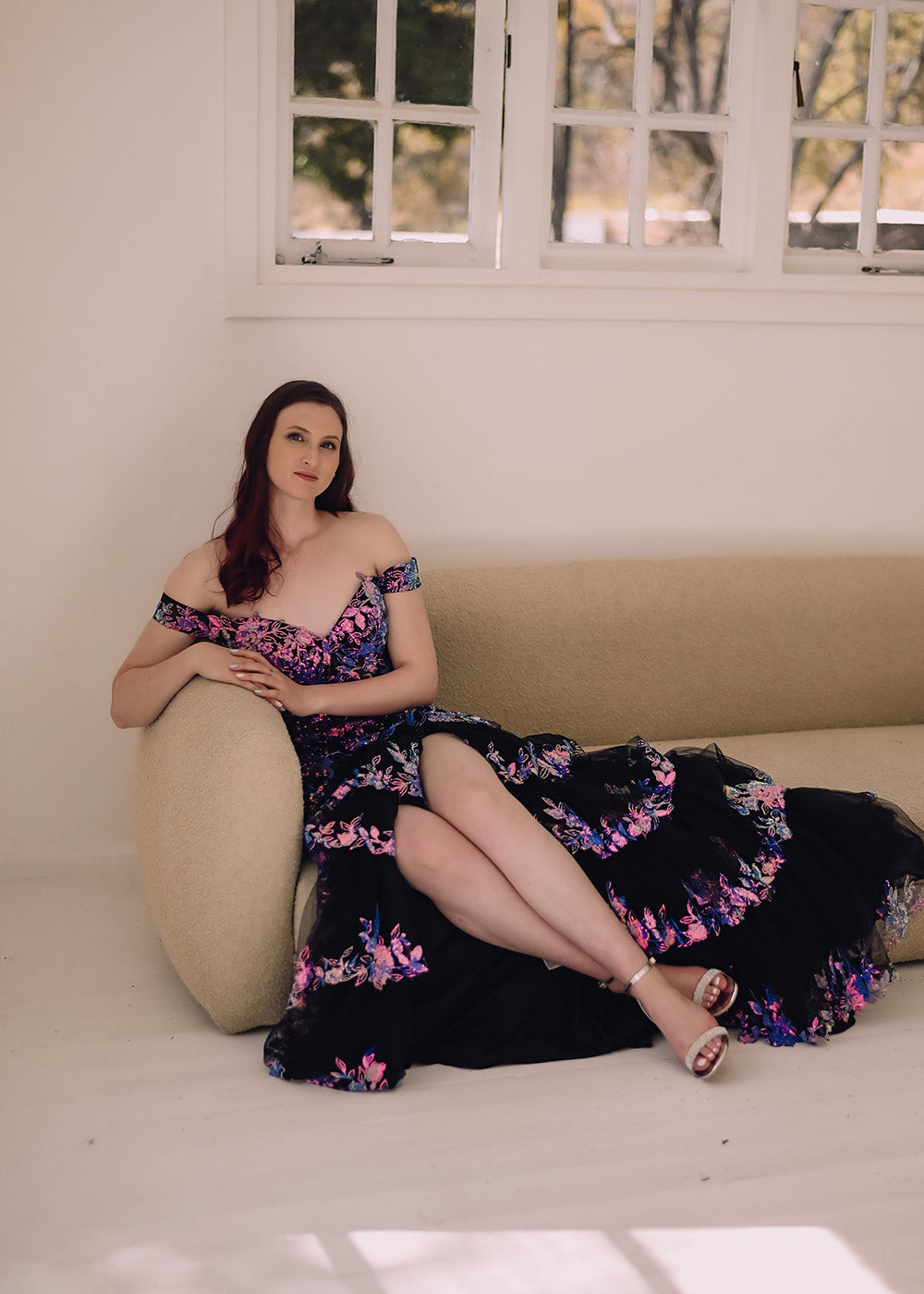 Midnight Bloom Ruffle Gown