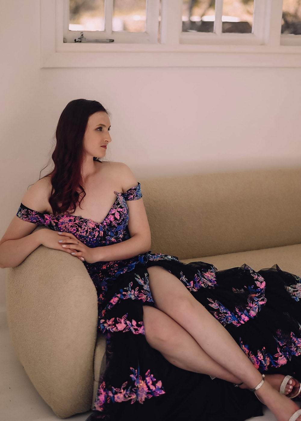 Midnight Bloom Ruffle Gown