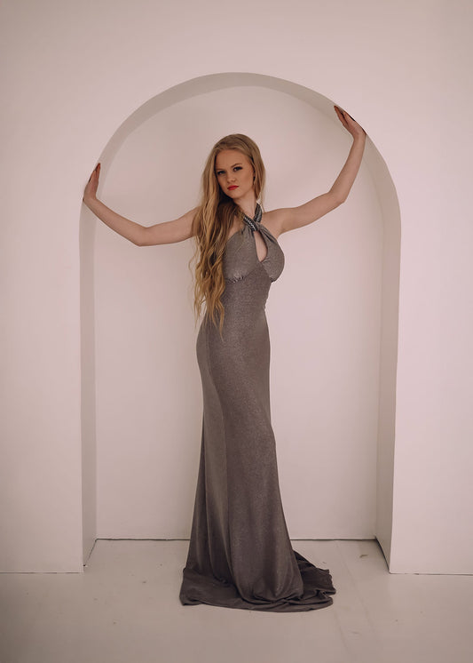 Silver Eclipse Evening Gown