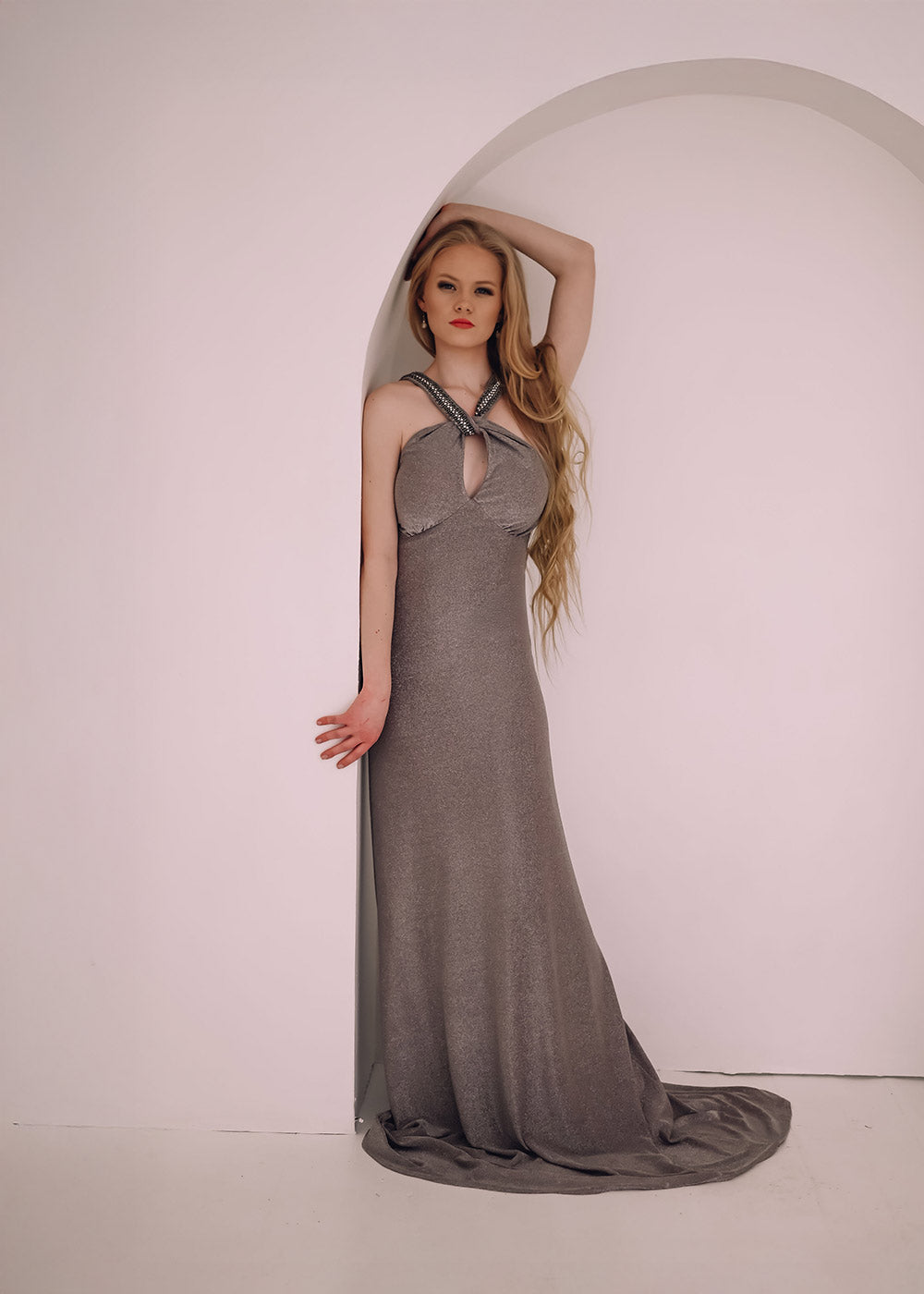 Silver Eclipse Evening Gown