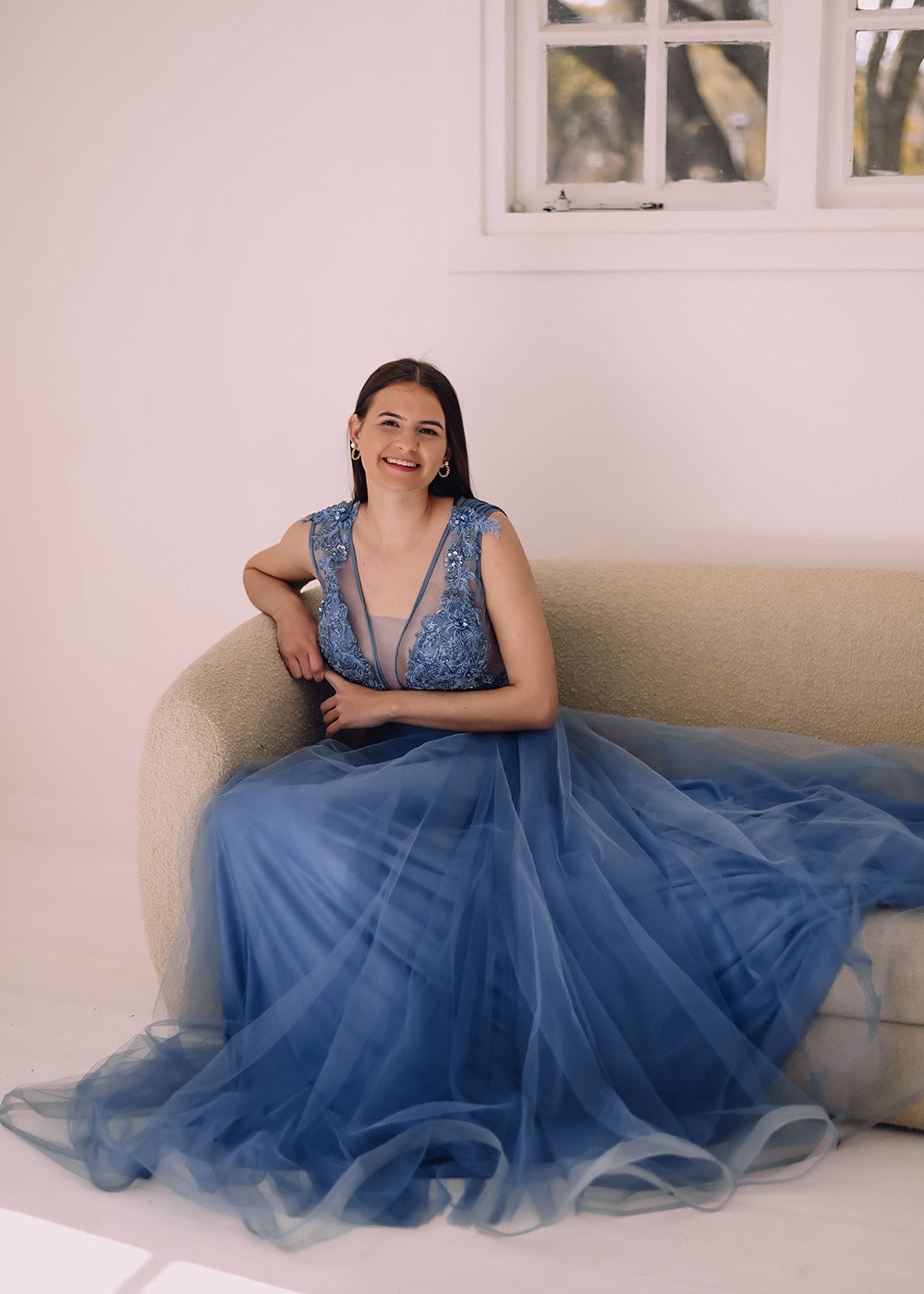 Embroidered Illusion Tulle Gown