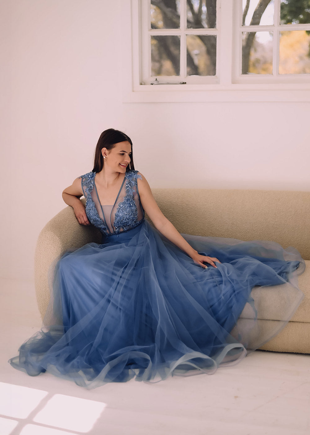 Embroidered Illusion Tulle Gown