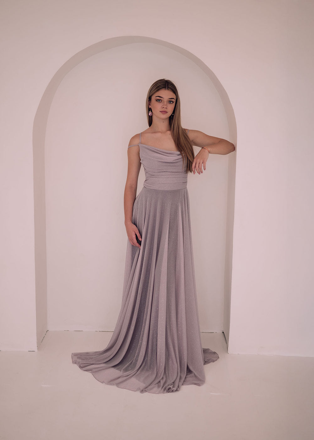 Sleeveless Ruched Shimmer Dress