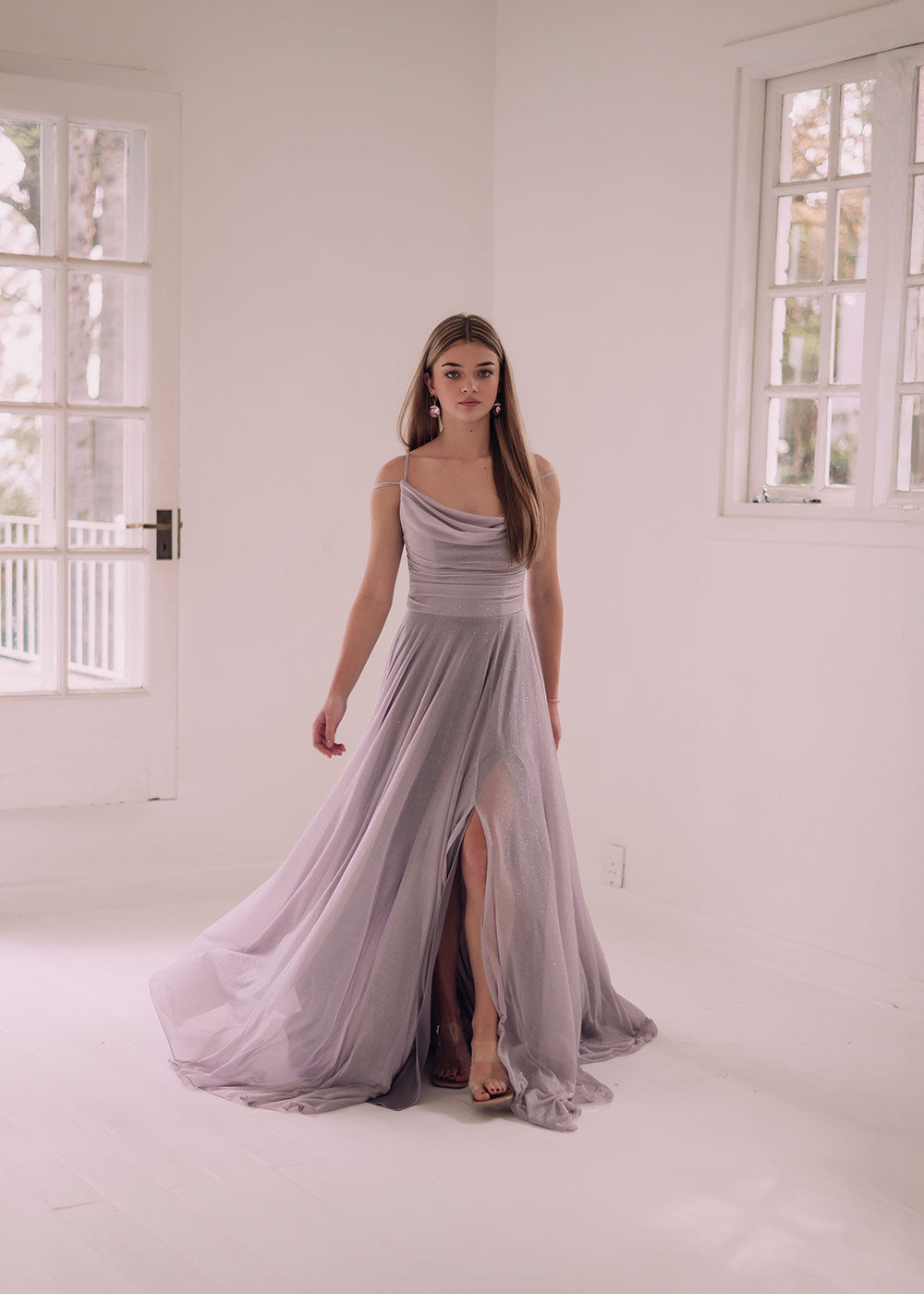 Sleeveless Ruched Shimmer Dress