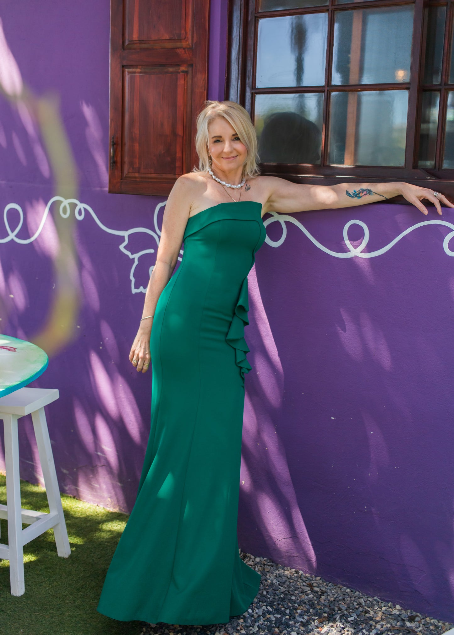 Emerald green strapless gown